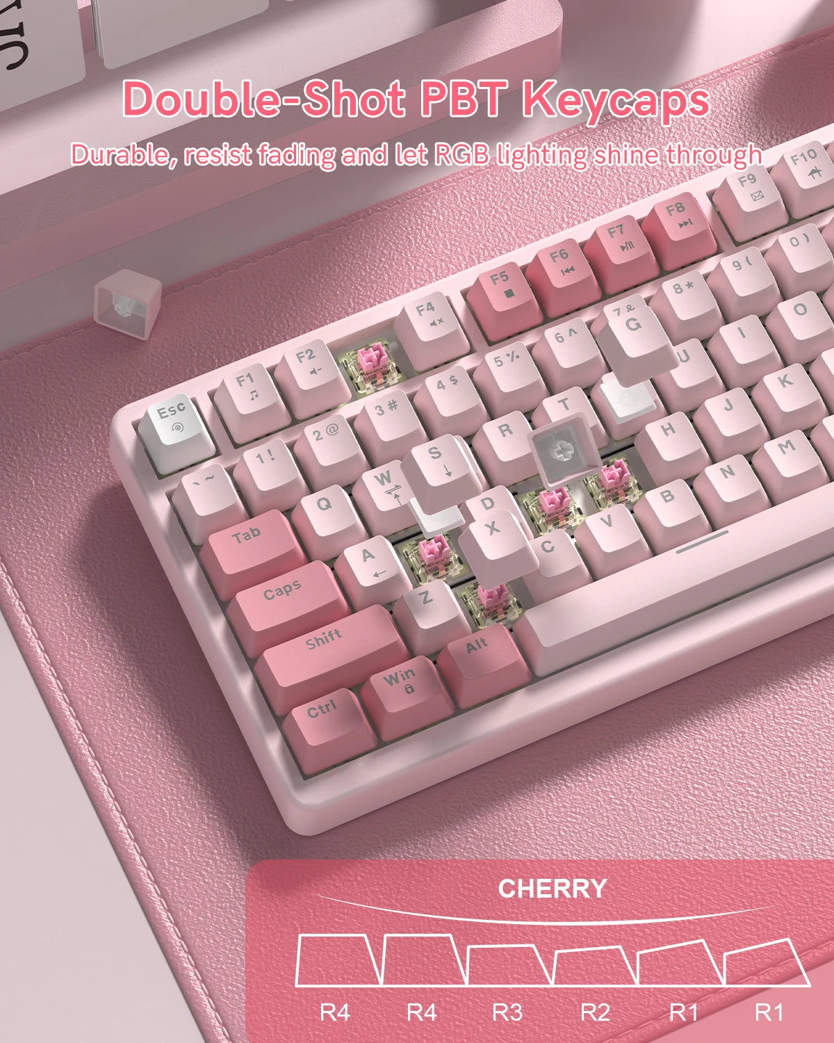 Womier VK75 Pink 75% Wired Gaming Mechanical Keyboard with Knob RGB Backlit Gasket Mount Hot Swappable Linear Switch For PC