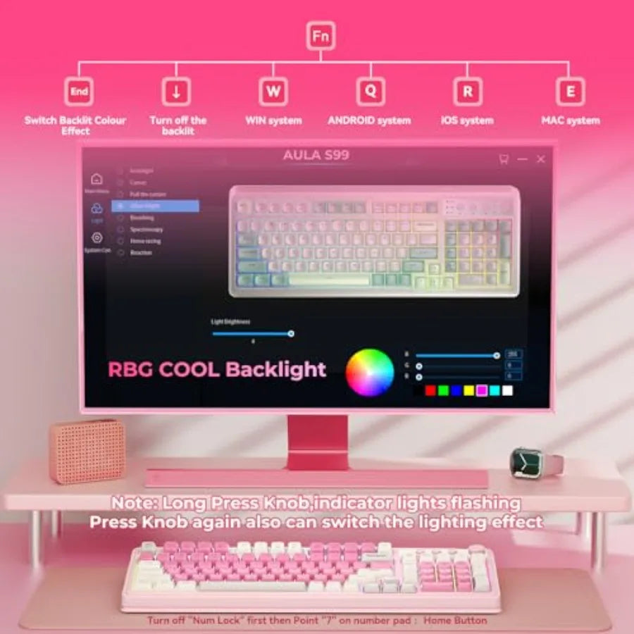 99 Key Keyboard, Wireless Gaming Keyboard Bluetooth Computer Keyboards Creamy Cute with Number Pad RGB Backlit Tri-Mode BT/2.4G