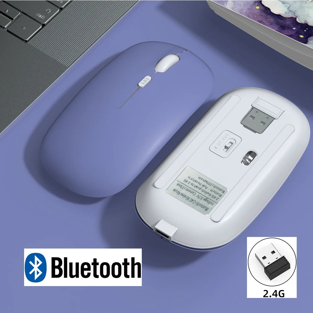 Rechargeable Wireless Bluetooth Mouse For iPad Pro 11 12.9 Air 5 4 2.4G USB Mice For Android Windows Tablet Laptop Notebook PC