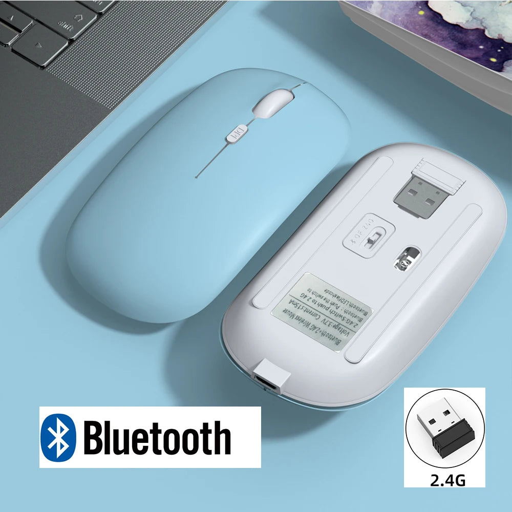 Rechargeable Wireless Bluetooth Mouse For iPad Pro 11 12.9 Air 5 4 2.4G USB Mice For Android Windows Tablet Laptop Notebook PC