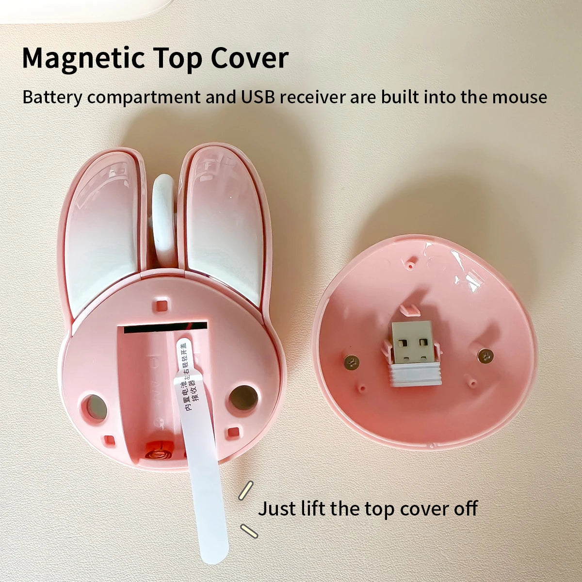 MOFii M6AG Pink Cute Bunny Wireless Mouse, Kawaii High-Design, 2.4G Plug & Play, Compatible with Office Laptops & Desktops