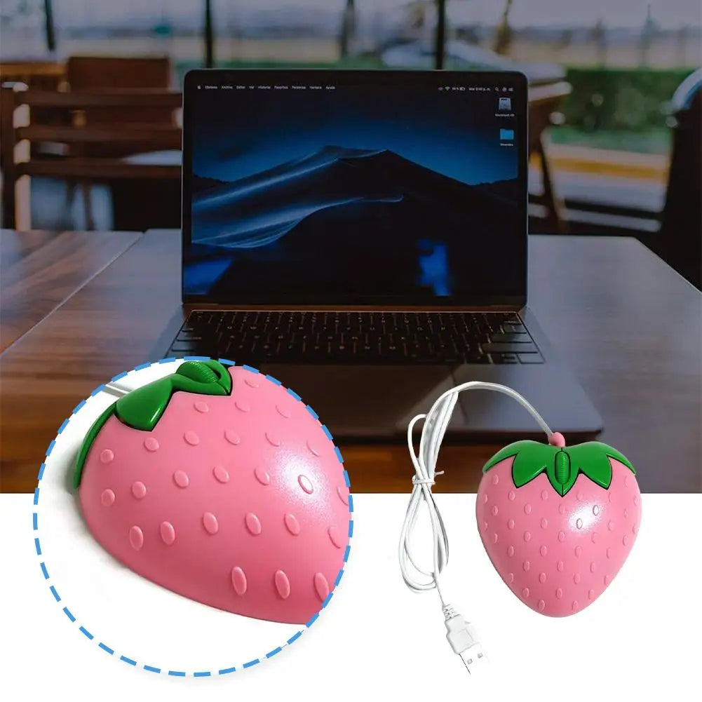Wired Mouse Pink Strawberry Small Optical PC Computer Game Mous...