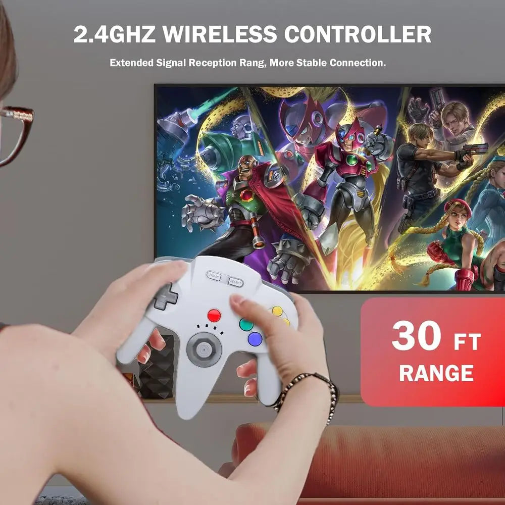 2-Pack Wireless N64 Controllers, 2.4GHz Compatible Gamepads for PC, Raspberry Pi, iOS, N64 Systems - Gray