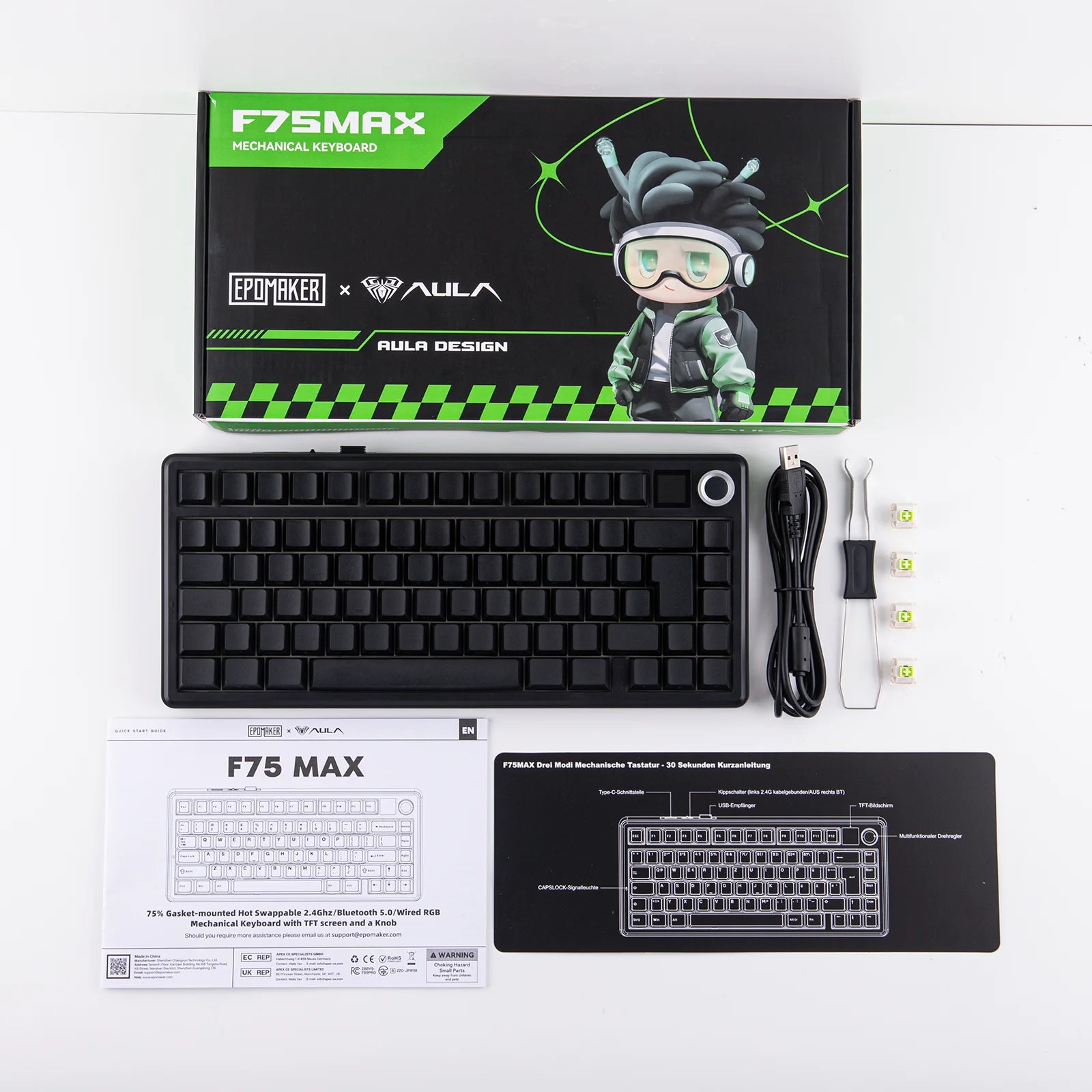 ISO-DE EPOMAKER X AULA F75 MAX 75% German QWERTZ Layout Tri-mode Wireless Mechanical Gaming Keyboard For WIN/Mac/PC