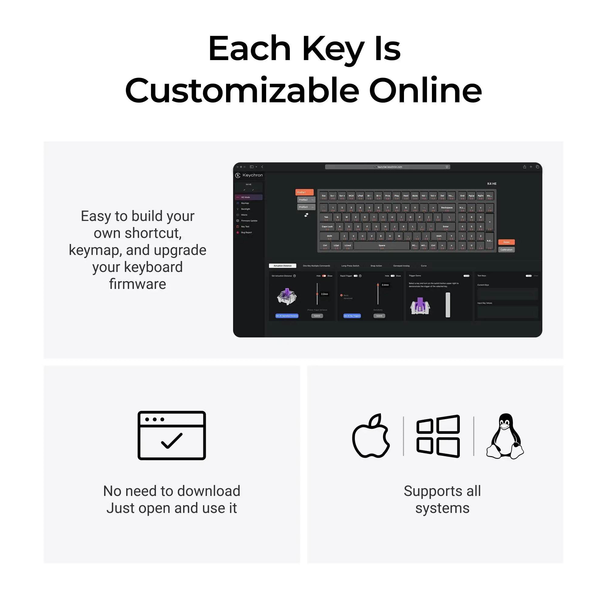 Keychron K4 HE Wireless Magnetic Switch Custom Keyboard 96% Layout RGB Backlight Double-Shot PBT Keycap