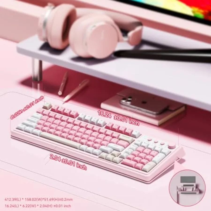 99 Key Keyboard, Wireless Gaming Keyboard Bluetooth Computer Keyboards Creamy Cute with Number Pad RGB Backlit Tri-Mode BT/2.4G