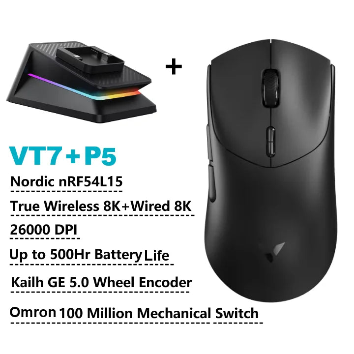 Rapoo VT7 Wireless Gaming Mouse Ergonomic 8K Polling Rate PAW3395 53g Magnetic RGB Charging Dock for Right Big Hand PC Gamer