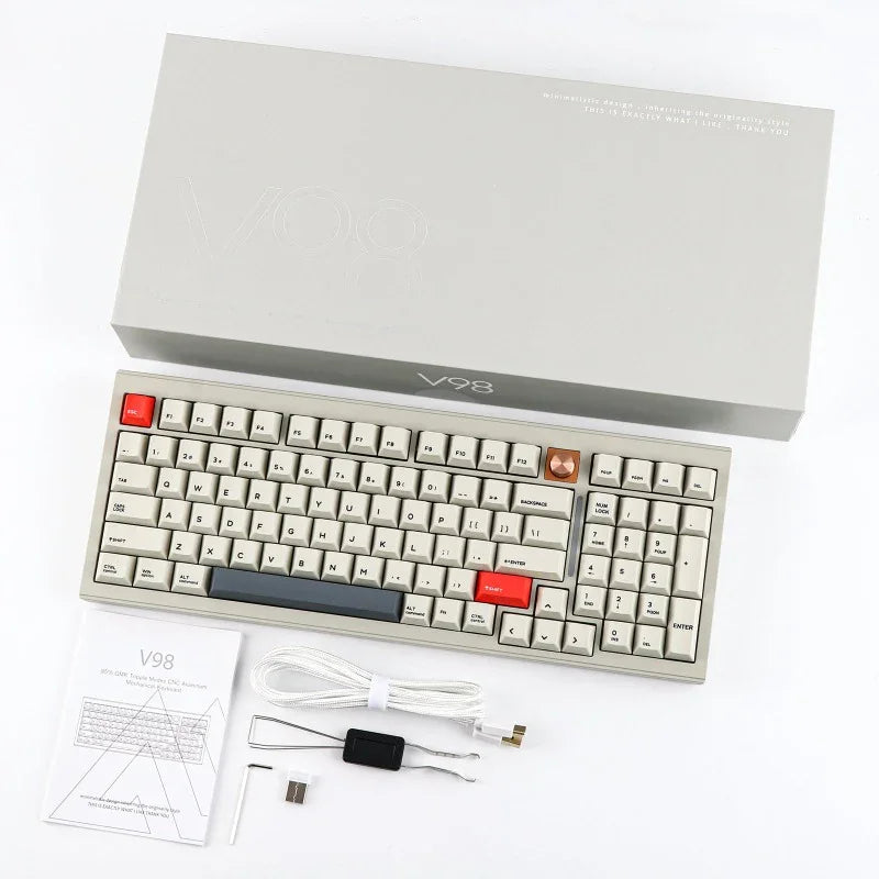 V98 QMK Keyboard Kit Custom RGB Bluetooth Wireless Three Mode Hot Swap 4000mAh for Ergonomic E-sports Gaming Mechanical Keyboard