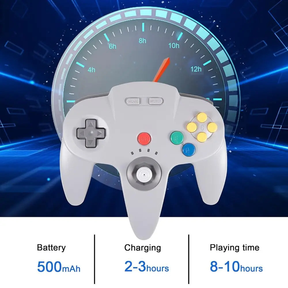 2-Pack Wireless N64 Controllers, 2.4GHz Compatible Gamepads for PC, Raspberry Pi, iOS, N64 Systems - Gray