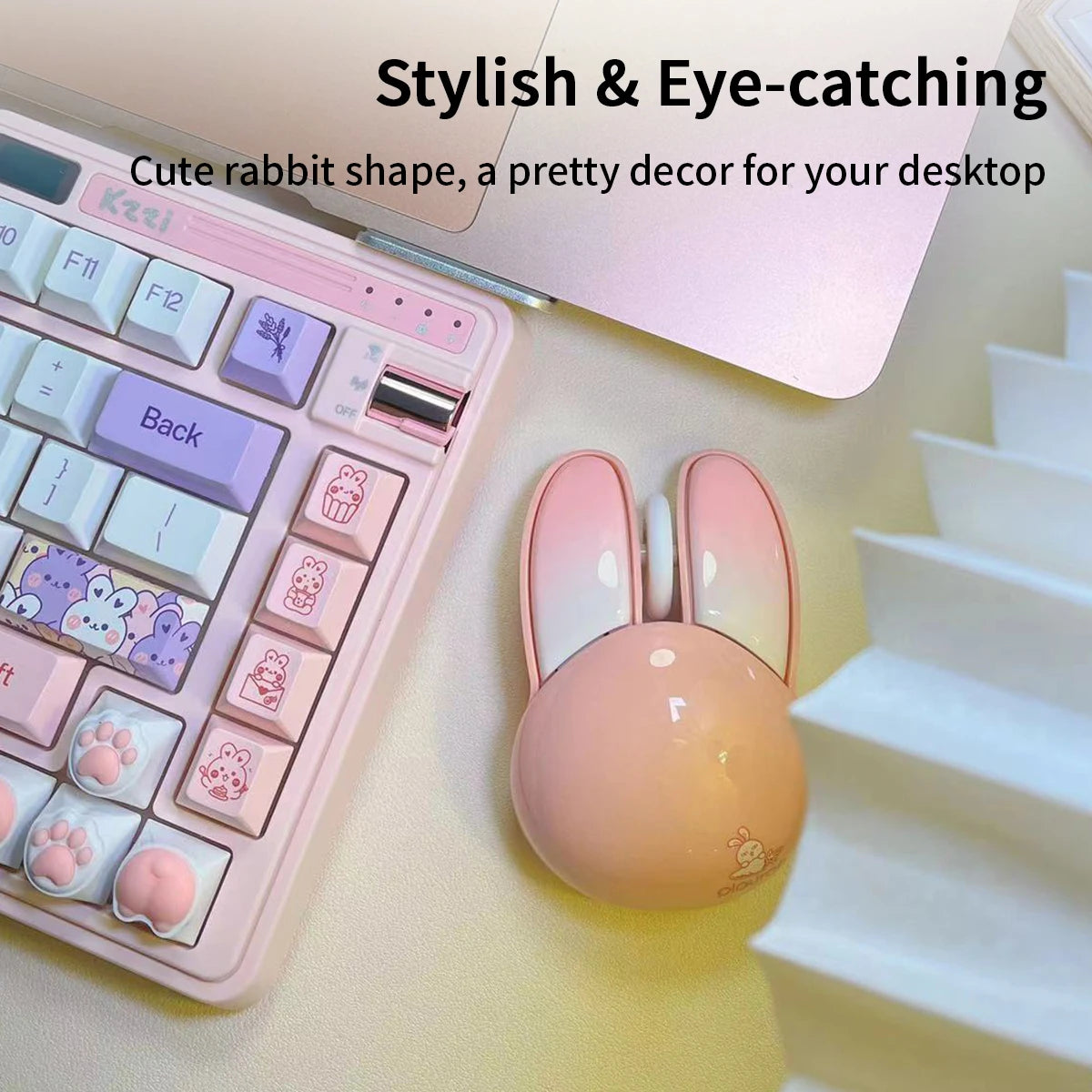 MOFii M6AG Pink Cute Bunny Wireless Mouse, Kawaii High-Design, 2.4G Plug & Play, Compatible with Office Laptops & Desktops